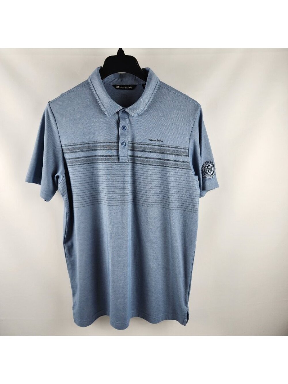 Travis Mathew Shirt Men XL Blue S/S Golf Polo Stripes